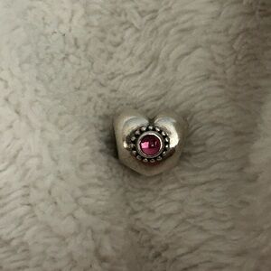 Pandora Silver Heart Charm with Pink Gemstone